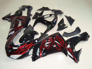 2006-2007 Kawasaki ZX10R Motorcycle Fairings - Glossy Black Red Flame UK