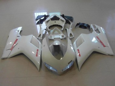 2007-2014 Ducati 848 Motorcycle Fairings - Glossy White Red Decals UK