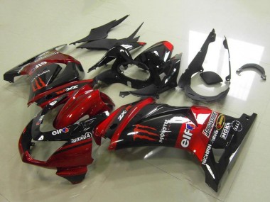 2008-2012 Kawasaki ZX250R Motorcycle Fairings - Candy Red Glossy Black Elf Touch4 Monster UK