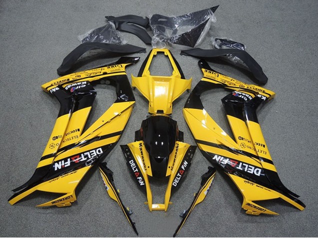 2011-2015 Kawasaki ZX10R Motorcycle Fairings - Yellow Glossy Black Delt Fin UK