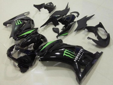 2008-2012 Kawasaki ZX250R Motorcycle Fairings - Glossy Black Green Monster Energy UK