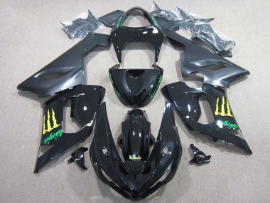 2005-2006 Kawasaki ZX6R Motorcycle Fairing - Glossy Black Yellow Monster UK