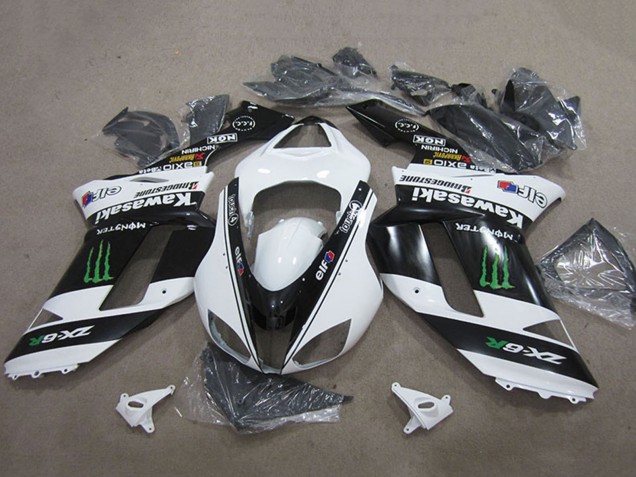 2007-2008 Kawasaki ZX6R Motorcycle Fairings - Black White Monster UK