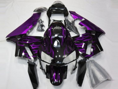2003-2004 Honda CBR600RR Motorcycle Fairings - Glossy Black Purple Flame UK