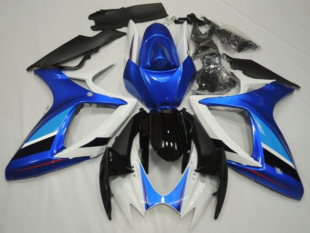 2006-2007 Suzuki GSXR 600 / GSXR 750 Motorcycle Fairing - White Blue Glossy Black Stripe UK