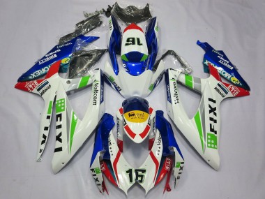 2008-2010 Suzuki GSXR 600 / GSXR 750 Motorcycle Fairings - White Blue Green Yellow Red Fixi 16 UK