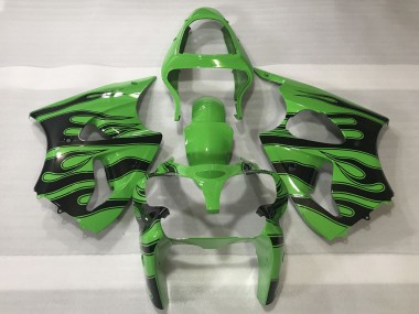 2000-2002 Kawasaki ZX6R Motorcycle Fairings - Green Black Flame UK