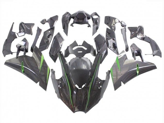 2015-2022 Kawasaki Ninja H2 Motorcycle Fairings - Black Carbon Fiber Green UK