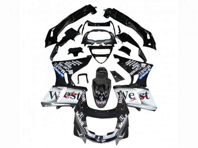 1993-2007 Kawasaki ZZR400 Motorcycle Fairings - Glossy Black White West UK