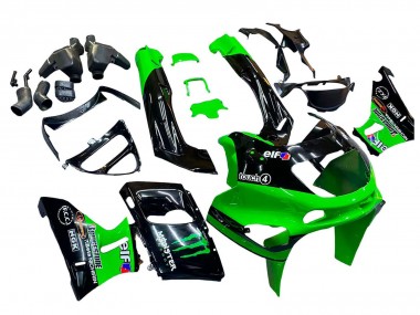 1993-2007 Kawasaki ZZR400 Motorcycle Fairings - Green Glossy Black Green Monster Elf Touch4 Bridgestone UK