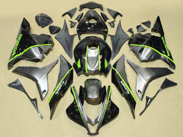 2009-2012 Honda CBR600RR Motorcycle Fairings - Silver Glossy Black with Fluorescent Green Lines UK