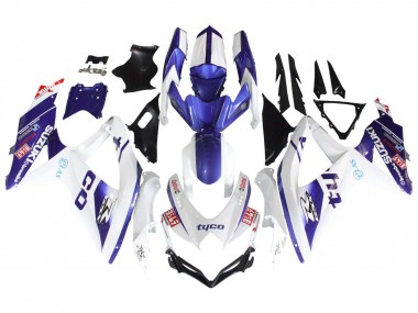 2008-2010 Suzuki GSXR 600 / GSXR 750 Motorcycle Fairings - White Blue Black Tyco UK