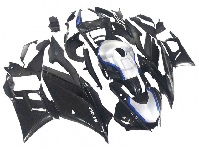2022-2024 Yamaha YZF R3/R25 Motorcycle Fairings - Black Carbon Fiber Style Silver Blue UK