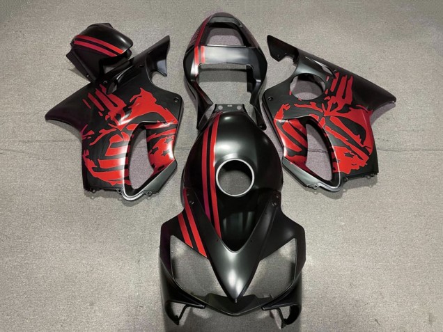 2001-2003 Honda CBR600 F4i Motorcycle Fairings - Red Matte Black Skull UK