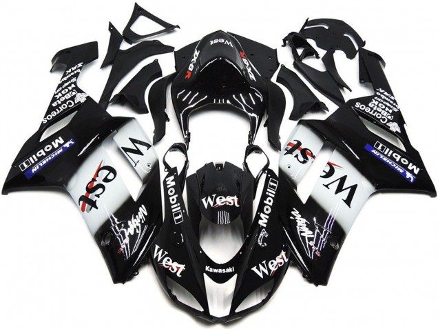 2007-2008 Kawasaki ZX6R Motorcycle Fairings - Black White West Mobil UK