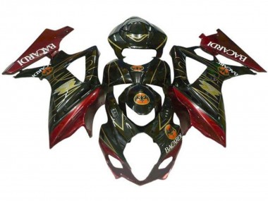 2007-2008 Suzuki GSXR 1000 Motorcycle Fairings - Black Red Gold BACARDI UK