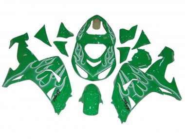 2006-2007 Kawasaki ZX10R Motorcycle Fairings - Green White Flame UK
