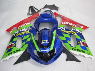 2001-2003 Suzuki GSXR 600 Motorcycle Fairings - Blue Green Red Telefonica MoviStar UK