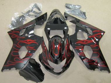 2004-2005 Suzuki GSXR 600 Motorcycle Fairings - Glossy Black Red Flame UK