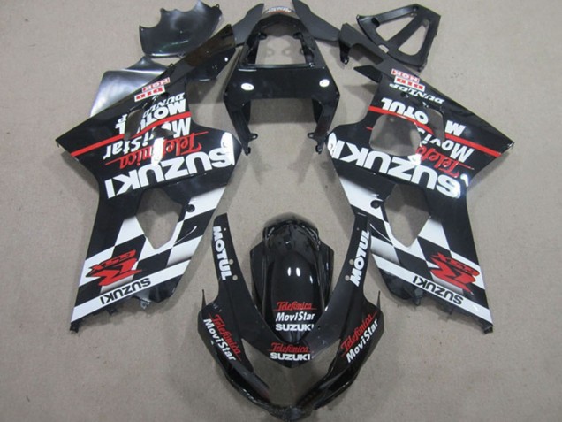 2004-2005 Suzuki GSXR 600 Motorcycle Fairings - Glossy Black Red White Telefonica MoviStar UK