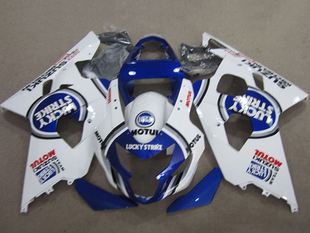 2004-2005 Suzuki GSXR 600 Motorcycle Fairings - White Blue Lucky Strike Motul UK