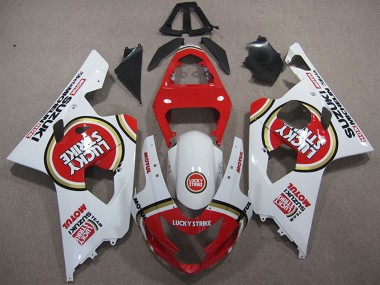 2004-2005 Suzuki GSXR 600 Motorcycle Fairings - White Red Lucky Strike Motul UK