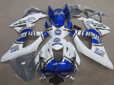 2008-2010 Suzuki GSXR 600 Motorcycle Fairings - White Blue Lucky Strike Motul UK