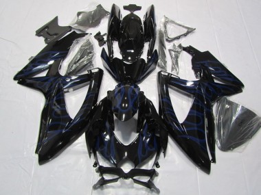 2008-2010 Suzuki GSXR 600 Motorcycle Fairings - Glossy Black Blue Flame UK