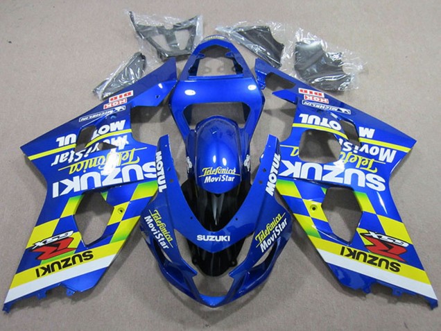 2004-2005 Suzuki GSXR 750 Motorcycle Fairings - Blue Neon Yellow Telefonica MoviStar Motul UK
